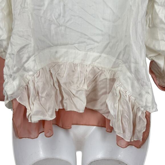 Laurie Solet LS Womens White Pink Open Boho Jacket Lightweight Roll Tab Sleeve M - Picture 11 of 14